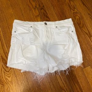 Express distressed white shorts